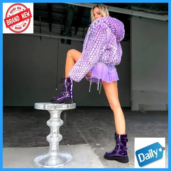 Women's Motorcycle Biker Boots Mid-Calf Combat Steampunk Chunky Heel Lug Sole - Picture 5 of 7